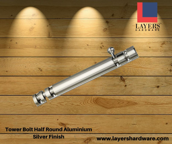 Layers Hardware™ Tower Bolt 9mm Half Round Aluminium Silver Finish