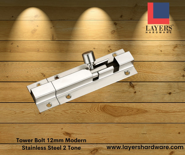 Layers Hardware™ Tower Bolt 12mm Modern Stainless Steel 2 Tone