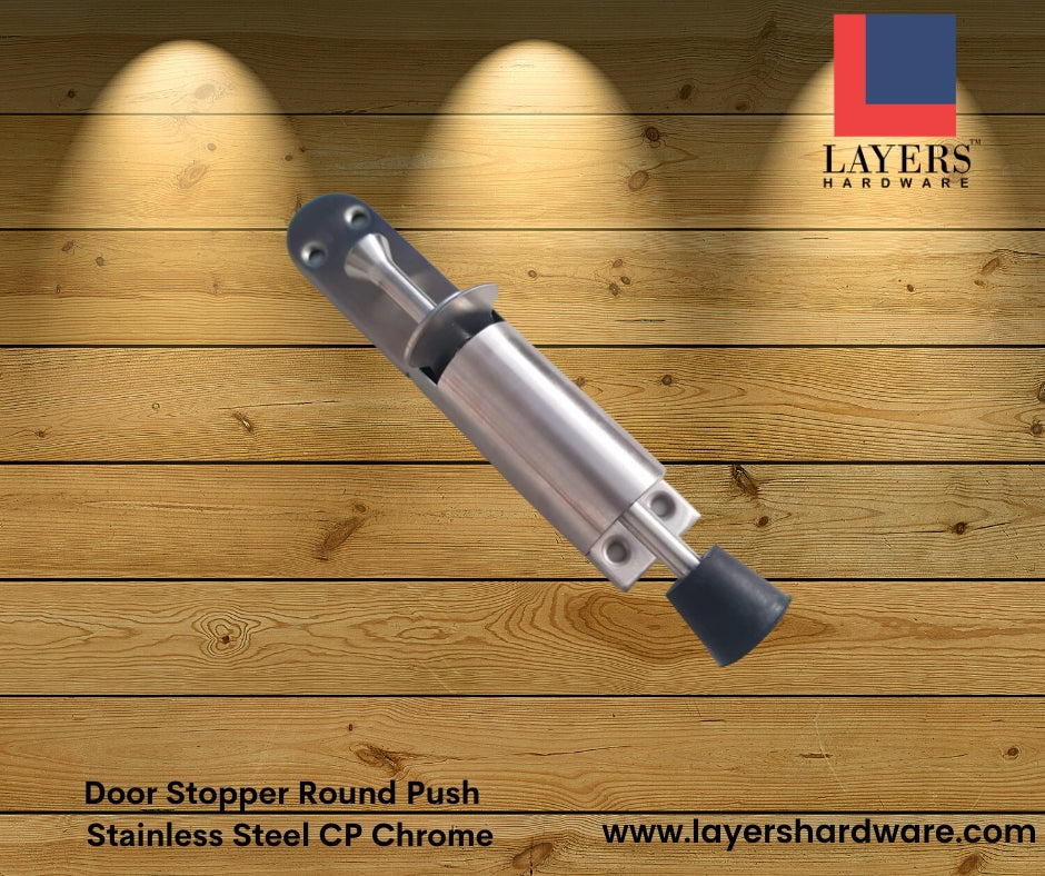 Layers Hardware™ Door Stopper Round Push Single Stainless Steel CP Chrome