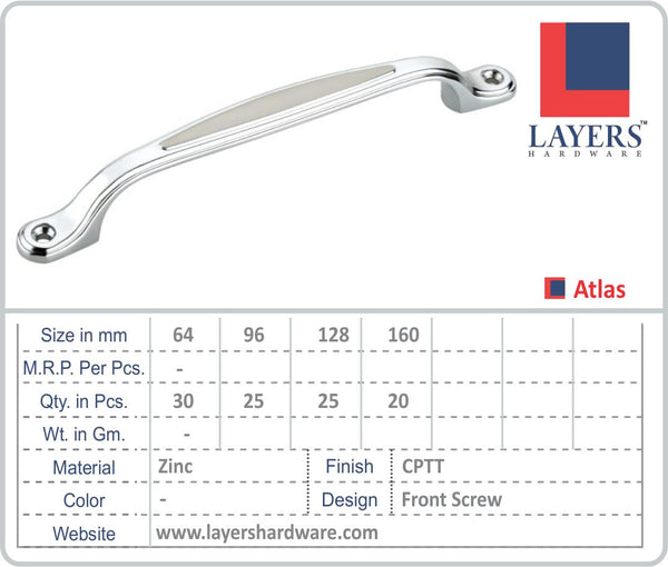 Layers Hardware™ Atlas Cabinet Handle Zinc CPTT (Front Screw)