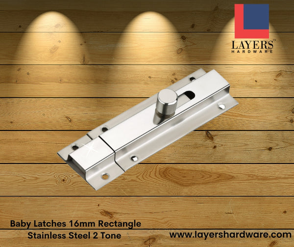 Layers Hardware™ Baby Latches 16mm Rectangle Stainless Steel 2 Tone