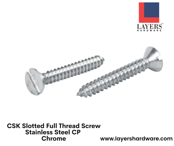 Layers Hardware™ CSK Slotted Full Thread Screw Stainless Steel CP Chrome