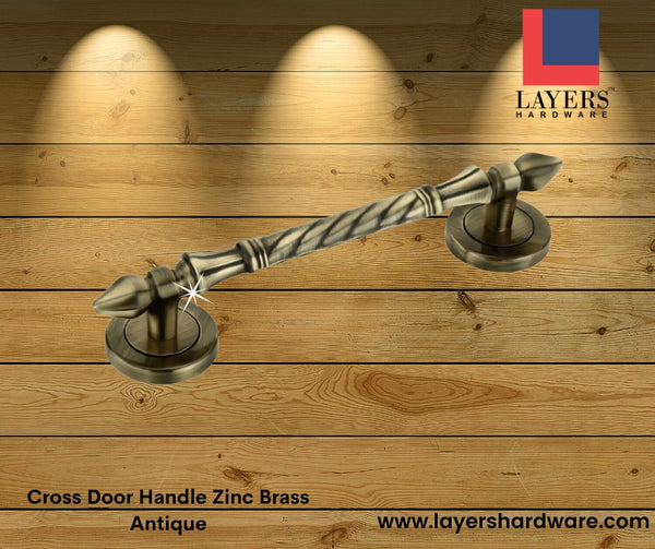 Layers Hardware™ Fancy Door Handle Cross Zinc Brass Antique 160mm