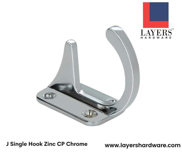 Layers Hardware™ J Single Hook Zinc CP Chrome