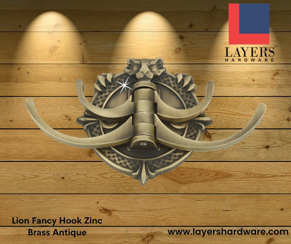 Layers Hardware™ Lion Fancy Hook Zinc Brass Antique
