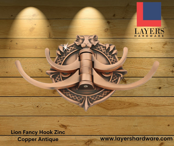 Layers Hardware™ Lion Fancy Hook Zinc Copper Antique