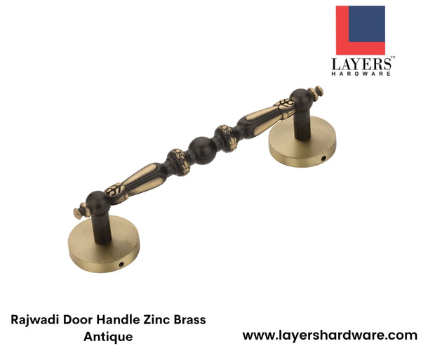 Layers Hardware™ Fancy Door Handle Rajwadi Zinc Brass Antique 160mm