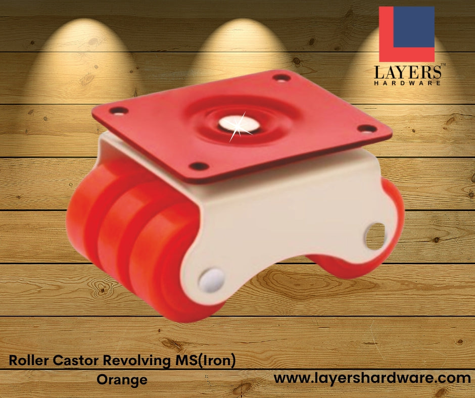 Layers Hardware™ Roller Castor Revolving MS(Iron) Orange 1 Set (4 Pcs)