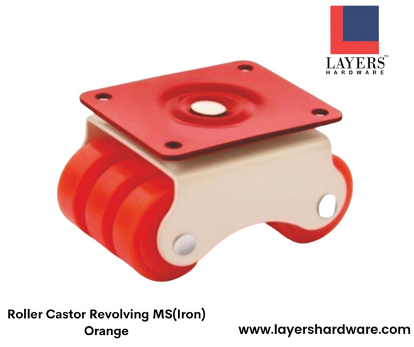 Layers Hardware™ Roller Castor Revolving MS(Iron) Orange 1 Set (4 Pcs)