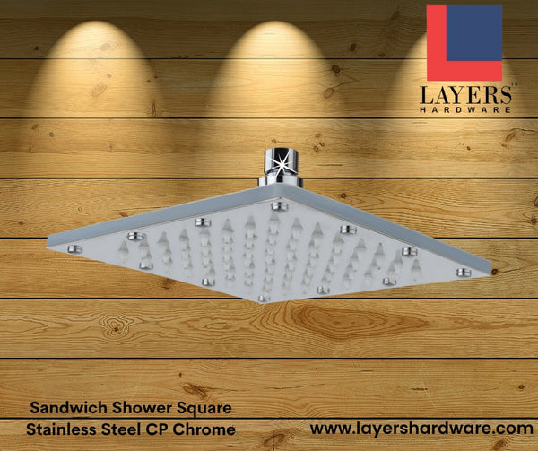 Layers Hardware™ Sandwich Shower Square Stainless Steel CP Chrome