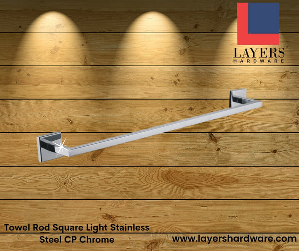 Layers Hardware™ Towel Rod Square Light Stainless Steel CP Chrome