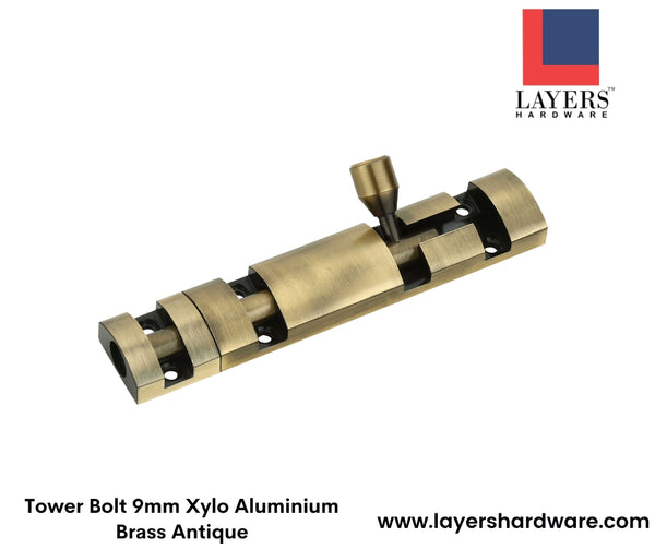 Layers Hardware™ Tower Bolt 9mm Xylo Aluminium Brass Antique