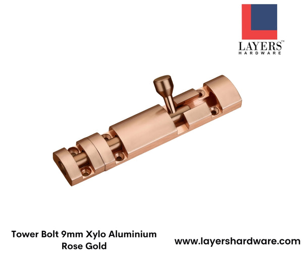 Layers Hardware™ Tower Bolt 9mm Xylo Aluminium Rose Gold